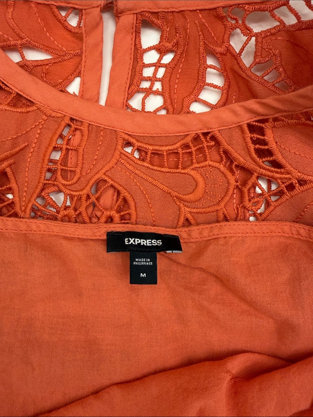 Express Orange Lace Cutout Short Sleeve Blouse - Picture 5 of 6